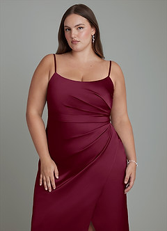 Azazie Calandra Bridesmaid Dresses Mulberry Sheath Pleated Stretch Satin Dress image13