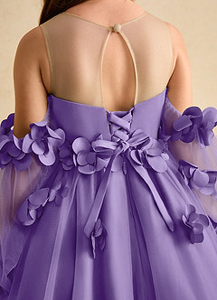 Azazie Karrie Abiti da Ragazza di Fiori Abito A-Line in Tulle Con Maniche Tahiti image8