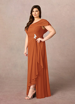 Azazie Mary Vestidos para mãe da noiva Vestir Canela de Chiffon de Linha A com Fenda Lateral image7