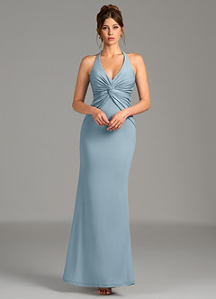 Azazie Valerie Robes de demoiselle d'honneur Robe Sirène en Jersey extensible de qualité supérieure Plissée Bleu Poussiéreux image5
