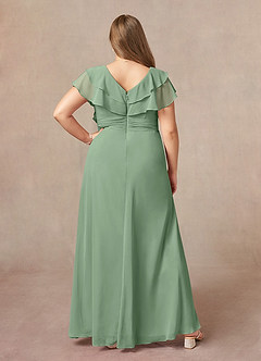 Azazie Snapdragon Kleider für die Brautmutter A-Linie V-Hals Gerüscht Chiffon Kleid Matcha image7