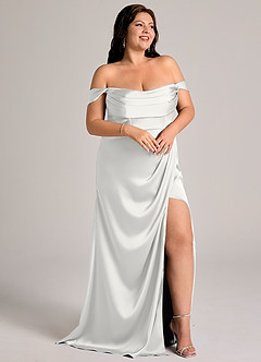 Azazie Johana Robes de demoiselle d'honneur Robe Sirène Convertible en Satin extensible Épaule décolletée Blanc image11