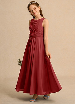 Azazie Ducky Girls Formal vestidos de niña de las flores Vestido de Óxido de Gasa de Corte en A con Plisado image5