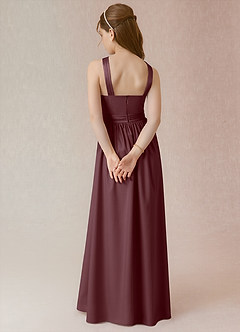 Azazie Jiya Junior A라인 주름진 스트레치 새틴 플로어 길이 주니어 신부 들러리 드레스 image2