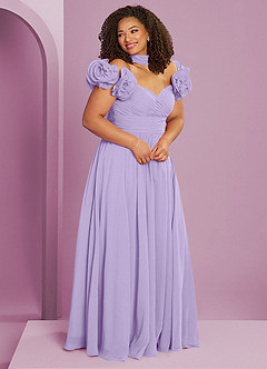 Barbie ♥ Azazie Jurken voor bruidsmeisjes Converteerbaar Jurk van Chiffon met A-Lijn Off the Shoulder Lila image3