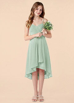 Azazie Mariam Junior Agave A-Line Pleated Chiffon Dress image5