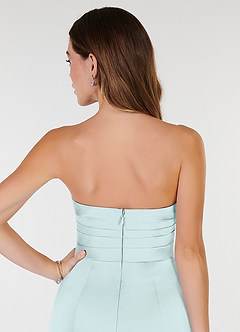 Azazie Yola Bridesmaid Dresses Sea Glass Sheath V-Neck Pleated Stretch Satin Convertible Dress image7
