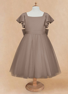 Azazie Kaeya Flower Girl Dresses Taupe A-Line Bow Tulle Dress image5