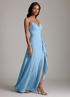 Azazie Naeem Bridesmaid Dresses Steel Blue A-Line V-Neck Ruffle Chiffon Dress image4
