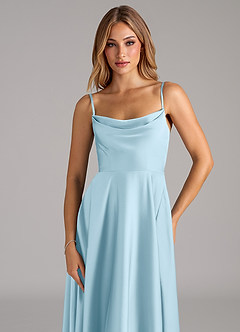 Azazie Elle Bridesmaid Dresses Sky Blue A-Line Pleated Stretch Satin Dress image2
