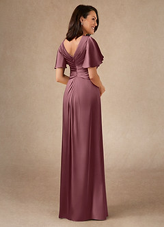 Azazie Emmeline Mother of the Bride Dresses Desert Rose A-Line Pleated Stretch Satin Dress image2