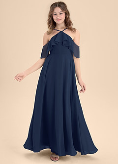 Azazie Tessabelle Junior Dark Navy A-Line Off the Shoulder Chiffon Dress image6