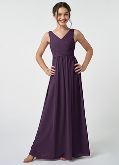 Azazie Kora Junior Plum A-Line Pleated Chiffon Dress image1