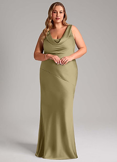Azazie Rylina Bridesmaid Dresses Moss Green Mermaid Stretch Satin Dress image3