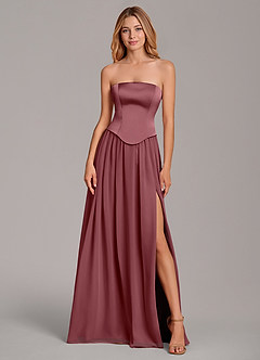 Azazie Cadence Suknie dla druhen Linia A Gorset Satyna elastyczna Do ziemi Sukienka image5