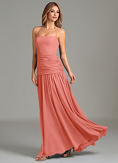 Azazie Vashti Bridesmaid Dresses Salmon Pink A-Line Chiffon Dress image5