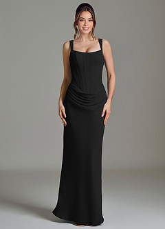 Azazie Niamh At-home Try On Dresses Black Mermaid Corset Chiffon Dress image3