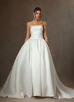 Azazie Lucinda Wedding Dresses Diamond White Ball-Gown Strapless Matte Satin Dress image5