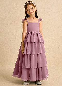 Azazie Boba Flower Girl Dresses Vintage Mauve A-Line Square Neckline Chiffon Dress image3