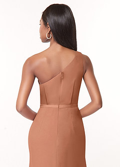 Azazie Liza Jurken voor bruidsmeisjes Jurk van Chiffon met Zeemeermin One-Shoulder Bronzeertint image5