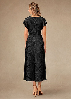 Azazie Vera vestidos de madre de la novia Vestido de Negro de Devorado Floral de Corte En A con Plisado image4