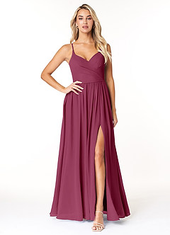 Azazie Dominic Bridesmaid Dresses Mulberry A-Line V-Neck Pleated Chiffon Dress image1