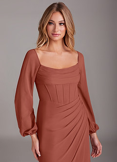 Azazie Charissa Robes de demoiselle d'honneur Robe Fourreau en Mousseline de soie Manches longues Auburn image7