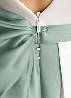 Azazie Cherry Flower Girl Dresses Ivory Silver Sage Ball-Gown Pleated Matte Satin Dress image6