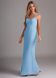 Azazie Denice Bridesmaid Dresses Powder Blue Sheath Pleated Chiffon Dress image3