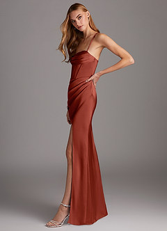 Azazie Brookelle Bridesmaid Dresses Terracotta Sheath Sweetheart Corset Stretch Satin Dress image5