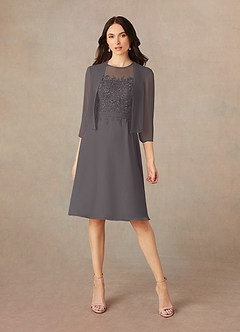Azazie Klaus Mother of the Bride Dresses Steel Grey A-Line Scoop Sequins Chiffon Dress image1