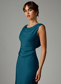 Azazie Kieryn Robes de demoiselle d'honneur Robe Sirène en Satin extensible Plissée Bleu Encre image6