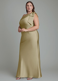 Azazie Yuanna Bridesmaid Dresses Moss Green Mermaid One Shoulder Stretch Satin Dress image13