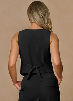 front Margaret Black Cotton Linen Blend Vest