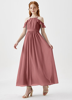 Azazie Chaya Junior Amethyst A-Line Off the Shoulder Chiffon Dress image5