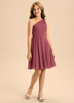Azazie Charlize Junior Merlot A-Line Pleated Chiffon Dress image3
