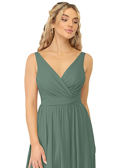 Azazie Kora Bridesmaid Dresses Eucalyptus A-Line Pleated Chiffon Dress image6