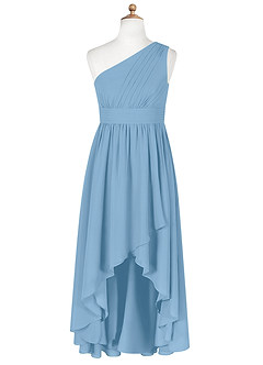 Azazie Mathilda Junior Steel Blue A-Line Pleated Chiffon Dress image6
