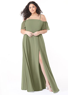 Azazie Sue Kleider zum Anprobieren zu Hause Wandelbar A-Linie Schulterfrei Chiffon Kleid Matcha image6