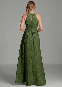Azazie Bonnie Bridesmaid Dresses Olive A-Line Pleated Floral Burnout Dress image2