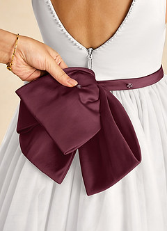 Azazie Seline Blumenmädchenkleider A-Linie Schleifen Tüll Kleid Elfenbein Cabernet image3