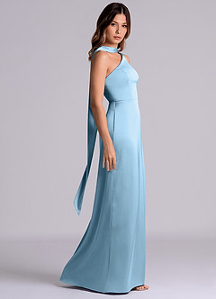 Azazie Philana Brautjungfernkleider A-Linie One-Shoulder Stretch-Satin Kleid Stahlblau image3