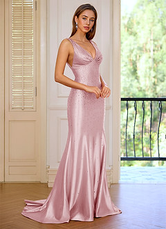 Marina Pink Wrinkle Deep V-neck Mermaid Prom Dress image5