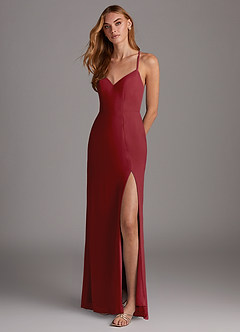 Azazie Manila Bridesmaid Dresses Pomegranate Sheath V-Neck Chiffon Dress image3
