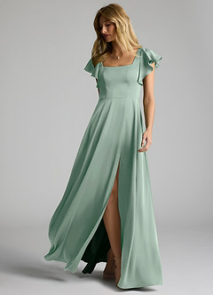 Azazie Bondi Bridesmaid Dresses Agave A-Line Bow Stretch Satin Dress image6