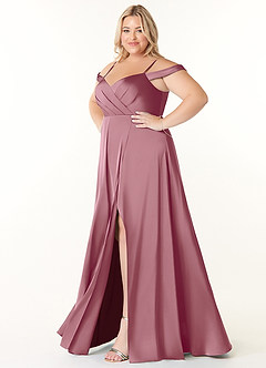 Azazie Ocean Bridesmaid Dresses Vintage Mauve A-Line V-Neck Pleated Stretch Satin Dress image8