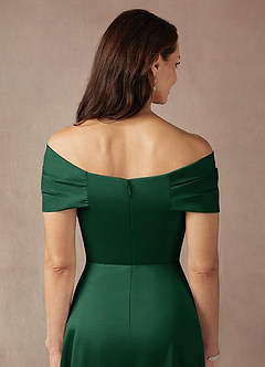Azazie Amelia Mother of the Bride Dresses Dark Green A-Line Off the Shoulder Stretch Satin Dress image8