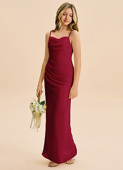 Azazie Mai Junior Burgundy Sheath Pleated Chiffon Dress image1