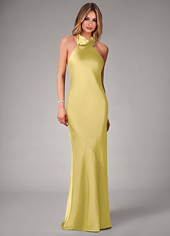 Azazie Velli Abiti da Damigella Abito Sirena in Raso Elasticizzato Collo Alto Canarino image4