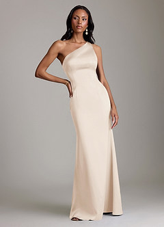 Azazie Voni Abiti da Damigella Abito Sirena in Raso Elasticizzato Monospalla Alabastro Bianco image5